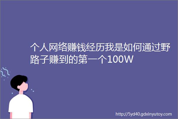 个人网络赚钱经历我是如何通过野路子赚到的第一个100W